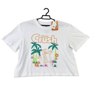 Womens Crush White Orange Crush Short Sleeved Graphic Cropped T-Shirt XXL